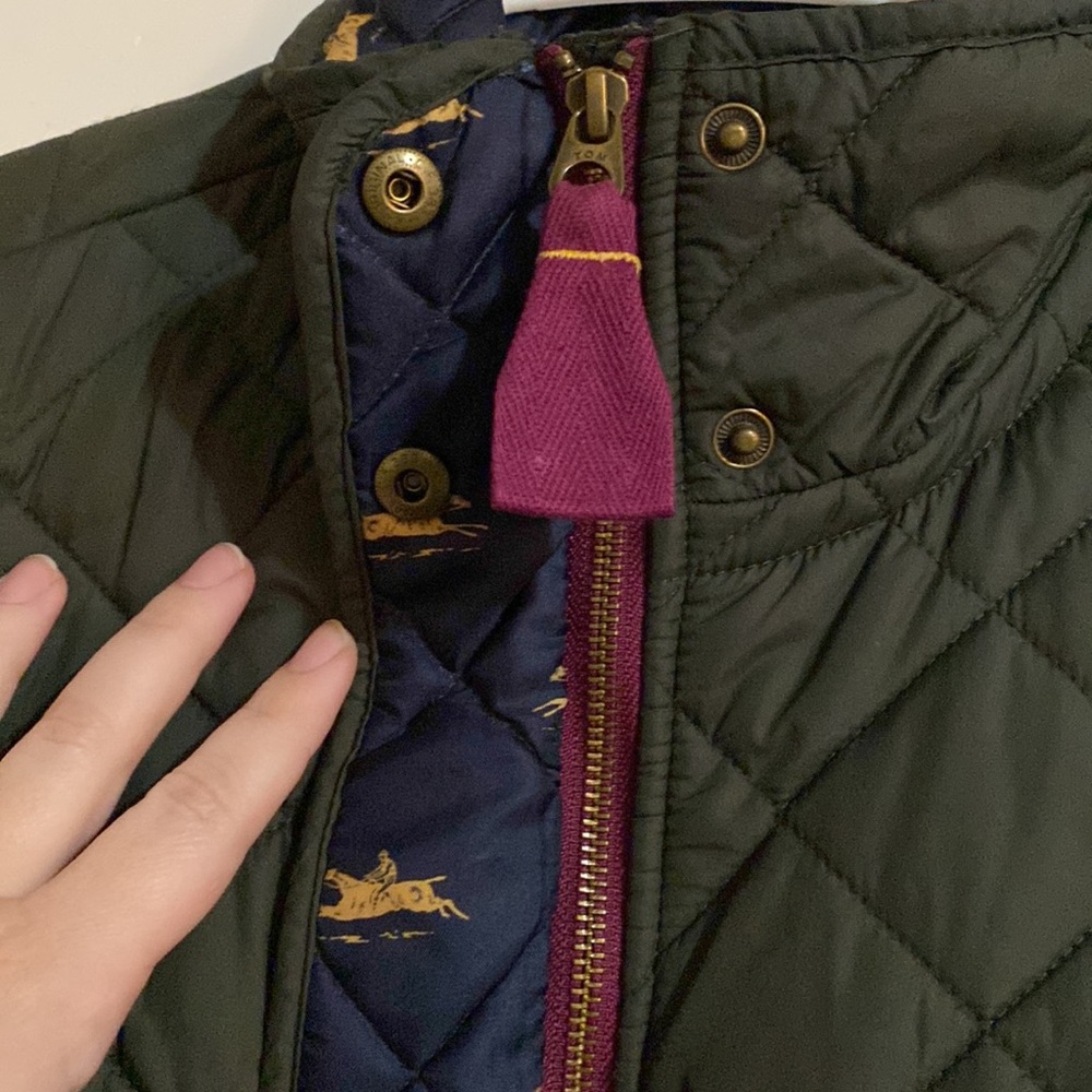 Joules Quilted Dark Green Jacket with Navy Trim - Picture 2 of 6